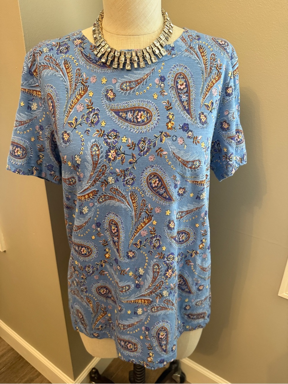 LOFT Blue Floral Paisley Short-Sleeve Tee